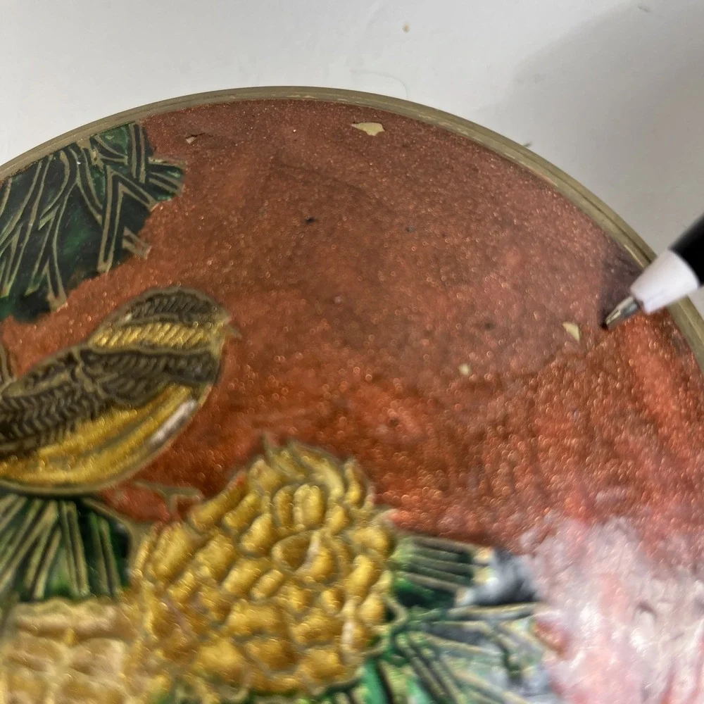 Vintage Made in India Brass Enamel Trinket Box Bird